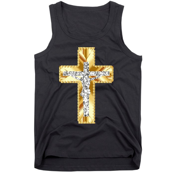 Jesus Christ Jesus Diamond Gold Cross Jesus Tank Top