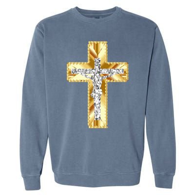 Jesus Christ Jesus Diamond Gold Cross Jesus Garment-Dyed Sweatshirt