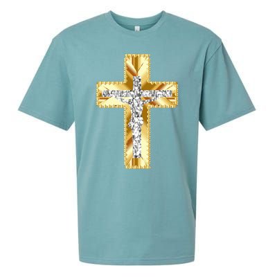 Jesus Christ Jesus Diamond Gold Cross Jesus Sueded Cloud Jersey T-Shirt