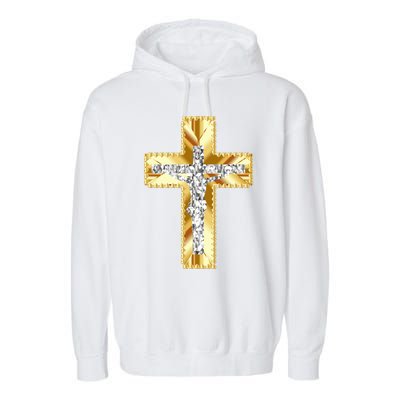 Jesus Christ Jesus Diamond Gold Cross Jesus Garment-Dyed Fleece Hoodie