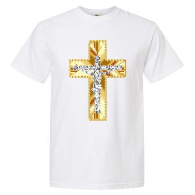 Jesus Christ Jesus Diamond Gold Cross Jesus Garment-Dyed Heavyweight T-Shirt