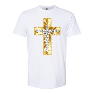 Jesus Christ Jesus Diamond Gold Cross Jesus Softstyle CVC T-Shirt