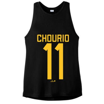 Jackson Chourio Jersey Front Back 11 Ladies PosiCharge Tri-Blend Wicking Tank