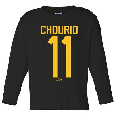 Jackson Chourio Jersey Front Back 11 Toddler Long Sleeve Shirt