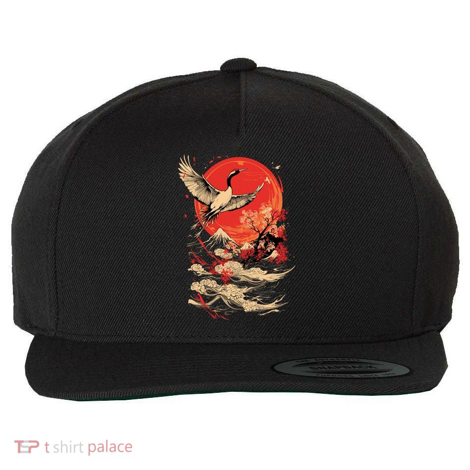 Japanese Crane Japan Cherry Blossom Wool Snapback Cap
