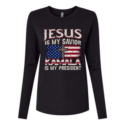 Jesus Christ Kamala Harris 2024 For President Christian Womens Cotton Relaxed Long Sleeve T-Shirt