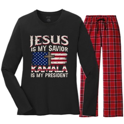 Jesus Christ Kamala Harris 2024 For President Christian Women's Long Sleeve Flannel Pajama Set 