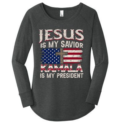 Jesus Christ Kamala Harris 2024 For President Christian Women's Perfect Tri Tunic Long Sleeve Shirt