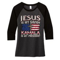 Jesus Christ Kamala Harris 2024 For President Christian Women's Tri-Blend 3/4-Sleeve Raglan Shirt