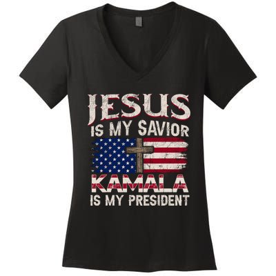 Jesus Christ Kamala Harris 2024 For President Christian Women's V-Neck T-Shirt