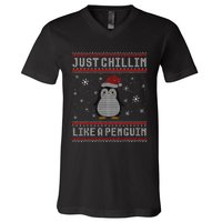 Just Chillin Like A Penguin Ugly Christmas Sweater V-Neck T-Shirt