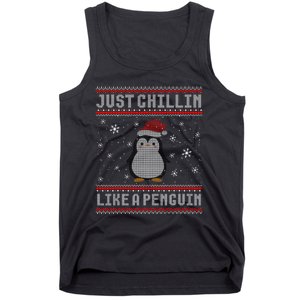 Just Chillin Like A Penguin Ugly Christmas Sweater Tank Top