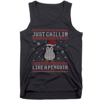 Just Chillin Like A Penguin Ugly Christmas Sweater Tank Top