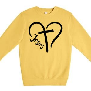 Jesus Cross Love Heart Christianity Premium Crewneck Sweatshirt