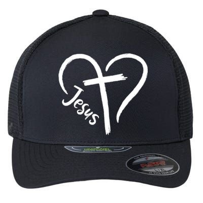 Jesus Cross Love Heart Christianity Flexfit Unipanel Trucker Cap