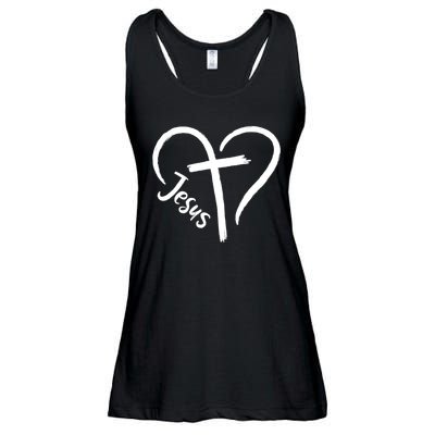 Jesus Cross Love Heart Christianity Ladies Essential Flowy Tank