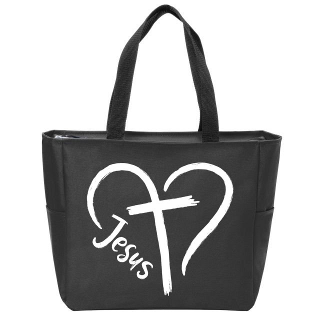 Jesus Cross Love Heart Christianity Zip Tote Bag
