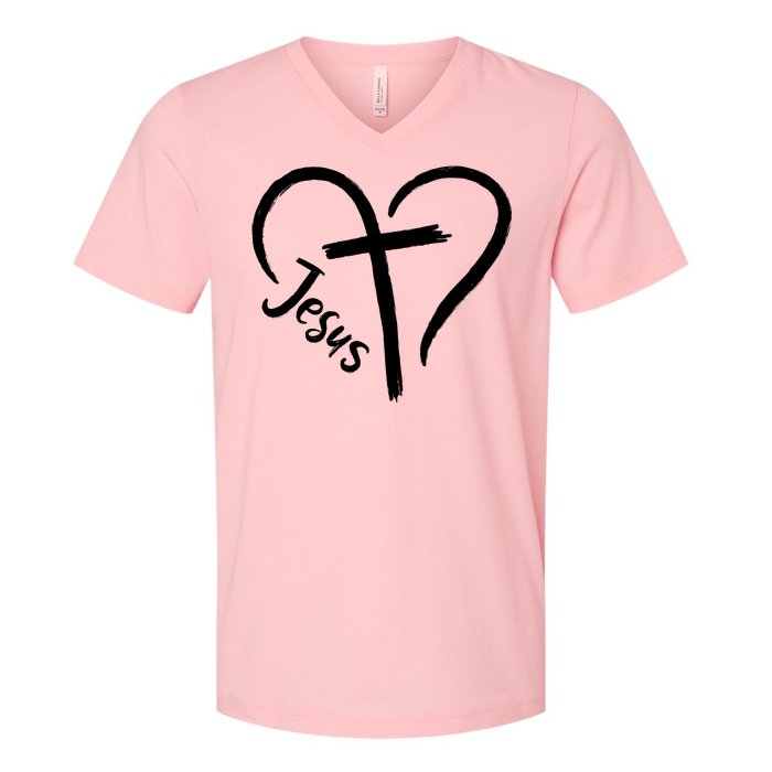 Jesus Cross Love Heart Christianity V-Neck T-Shirt