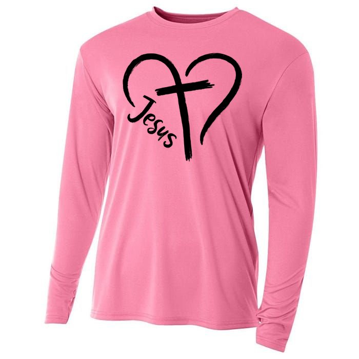 Jesus Cross Love Heart Christianity Cooling Performance Long Sleeve Crew