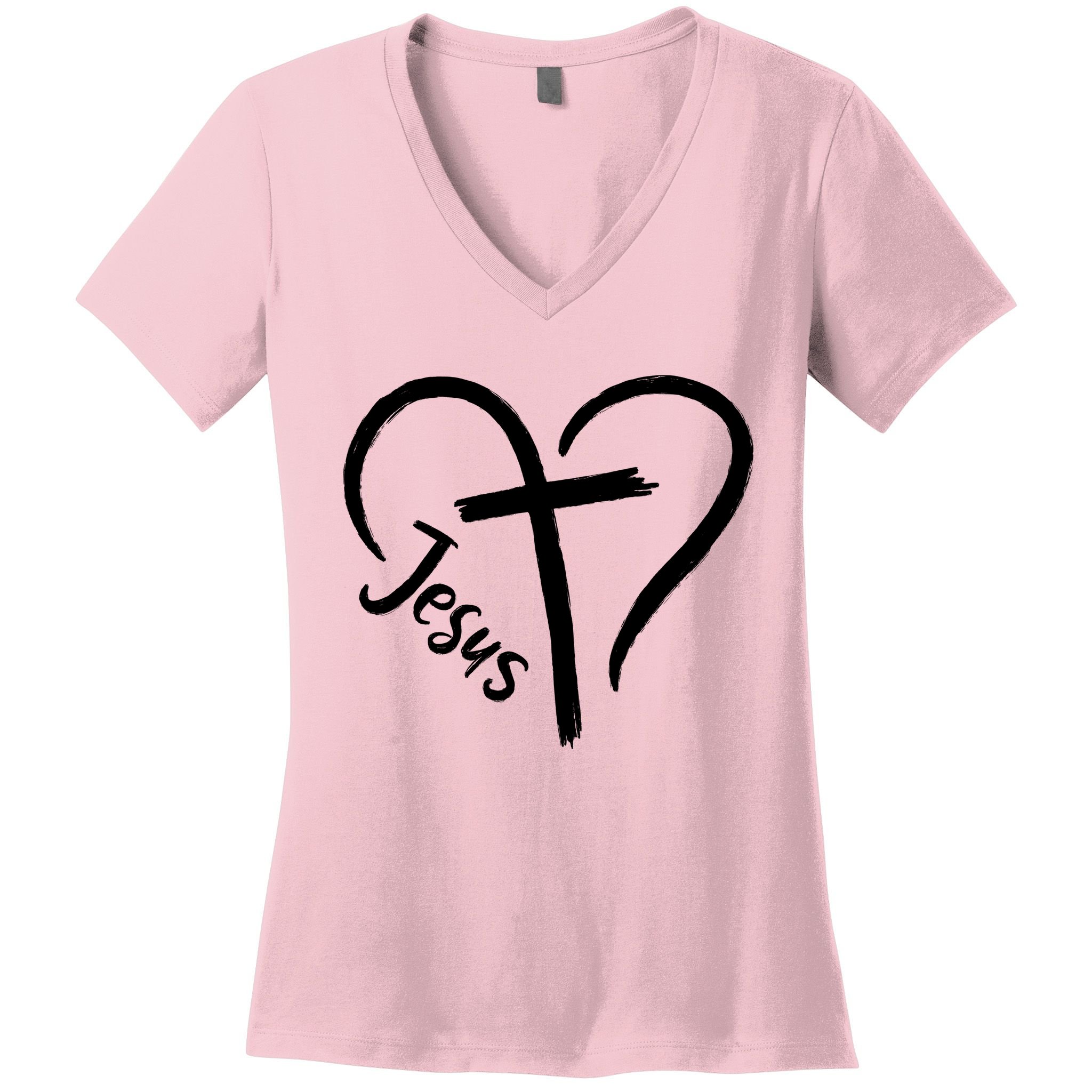 Jesus Cross Love Heart Christianity Women's V-Neck T-Shirt