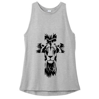 Jesus Crossbar Lion Believe in Jesus Christian Apparel Ladies PosiCharge Tri-Blend Wicking Tank
