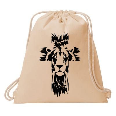 Jesus Crossbar Lion Believe in Jesus Christian Apparel Drawstring Bag