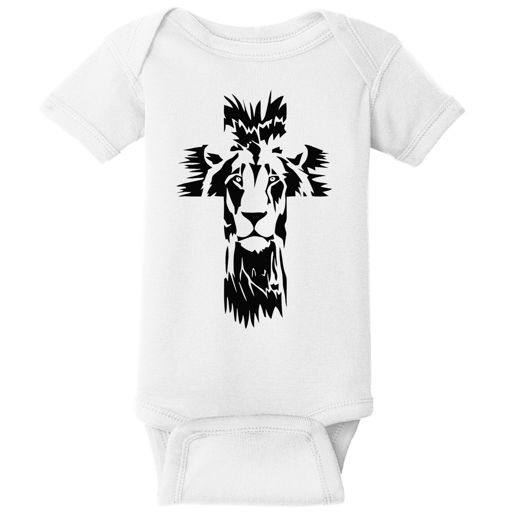Jesus Crossbar Lion Believe in Jesus Christian Apparel Baby Bodysuit