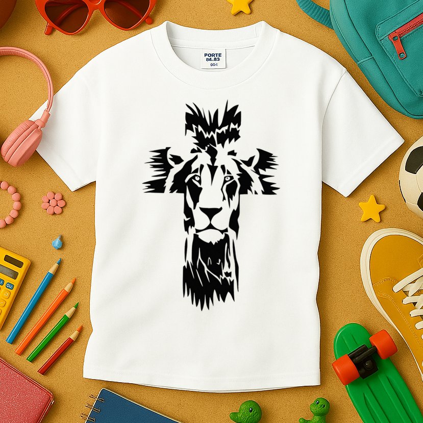 Jesus Crossbar Lion Believe in Jesus Christian Apparel Kids T-Shirt
