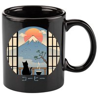 Japanese Cat Mountain Sunset 11oz C Handle Ceramic Mug