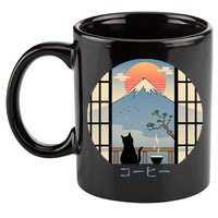 Japanese Cat Mountain Sunset 11oz C Handle Ceramic Mug