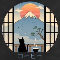 Japanese Cat Mountain Sunset 11oz C Handle Ceramic Mug