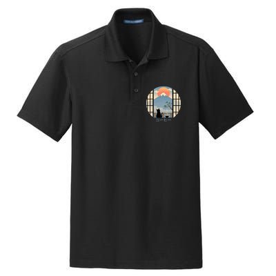 Japanese Cat Mountain Sunset Dry Zone Grid Polo