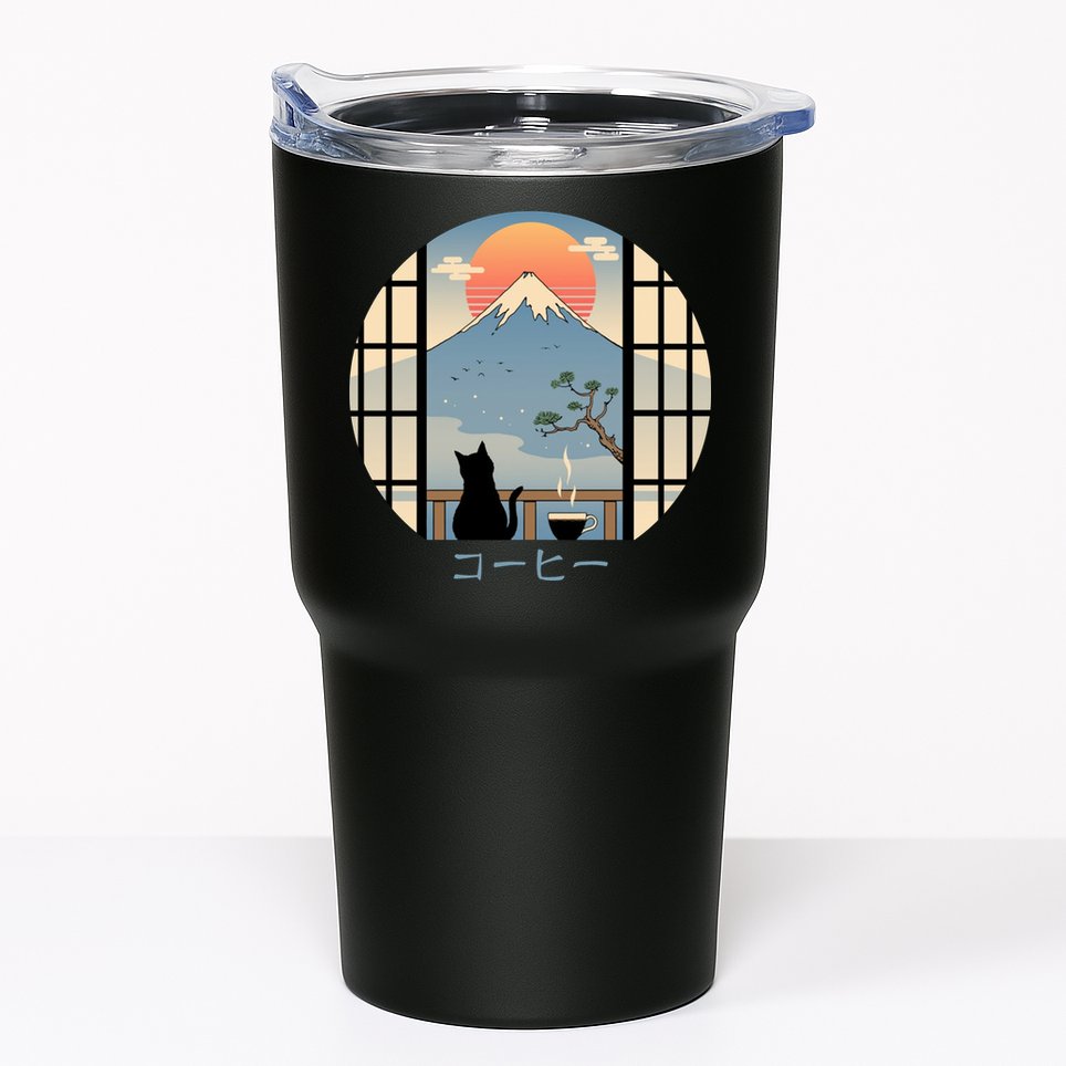 Japanese Cat Mountain Sunset Tumbler
