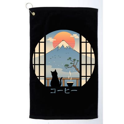 Japanese Cat Mountain Sunset Golf Towel