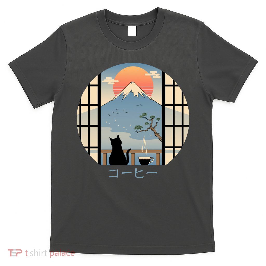 Japanese Cat Mountain Sunset T-Shirt