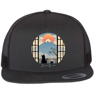 Japanese Cat Mountain Sunset Flatbill Hat