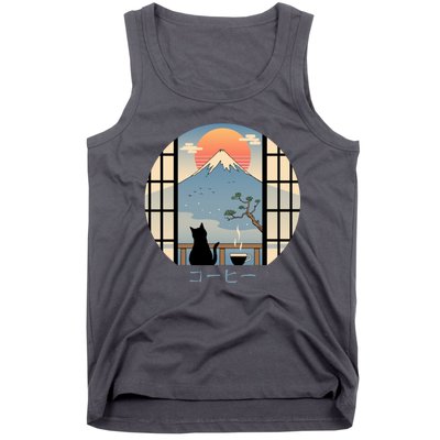 Japanese Cat Mountain Sunset Tank Top