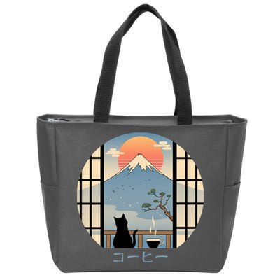 Japanese Cat Mountain Sunset Zip Tote Bag