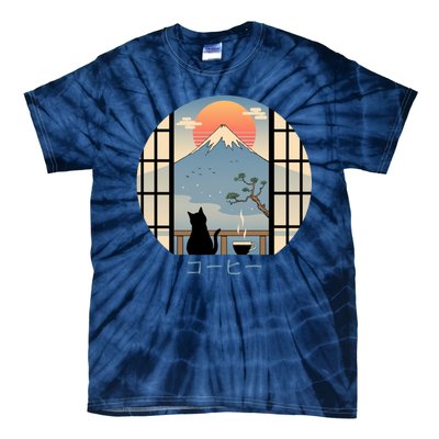 Japanese Cat Mountain Sunset Tie-Dye T-Shirt