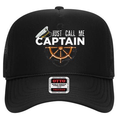 Just Call Me Captain Boating Sailor Anchor Boat Sailing High Crown Mesh Back Trucker Hat