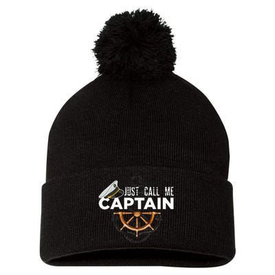 Just Call Me Captain Boating Sailor Anchor Boat Sailing Pom Pom 12in Knit Beanie