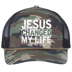 Jesus Changed My Life Asked Me How Christ Devotee Jesus Retro Rope Trucker Hat Cap