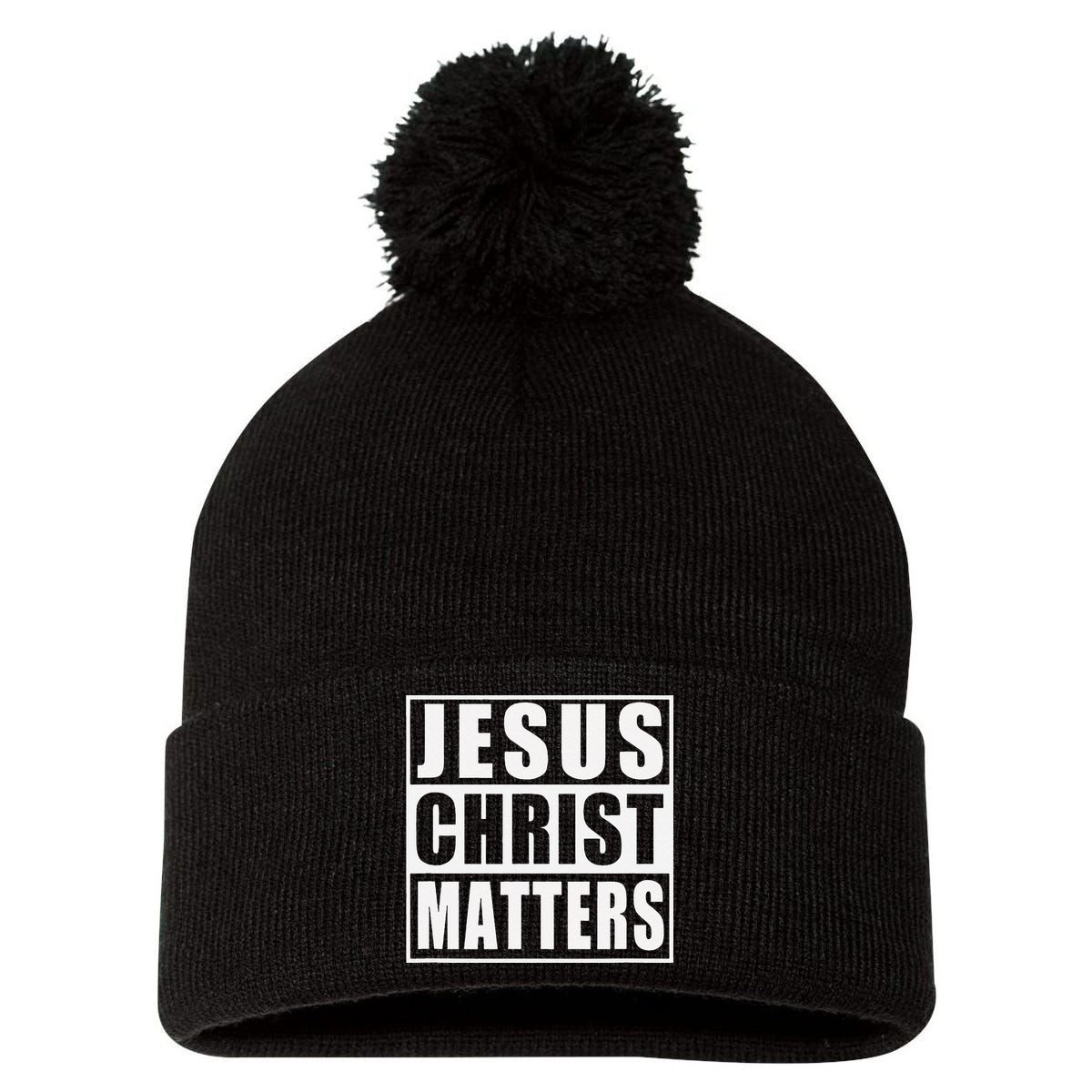 Jesus Christ Matters Christian Pom Pom 12in Knit Beanie