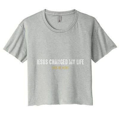 Jesus Changed My Life Ask Me How Sharing Gospel Evangelism Women's Crop Top Tee