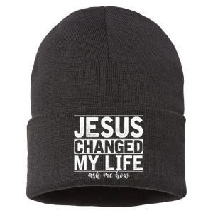 Jesus Changed My Life Asked Me How Christ Devo Jesus Sustainable Knit Beanie