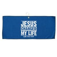 Jesus Changed My Life Ask Me How Large Microfiber Waffle Golf Towel