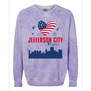 Jefferson City Missouri Skyline American Flag Heart Gift Colorblast Crewneck Sweatshirt