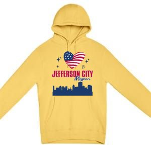 Jefferson City Missouri Skyline American Flag Heart Gift Premium Pullover Hoodie