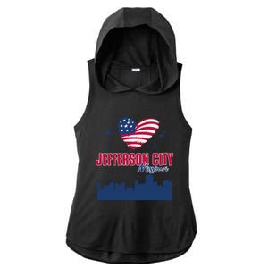 Jefferson City Missouri Skyline American Flag Heart Gift Ladies PosiCharge Tri-Blend Wicking Draft Hoodie Tank