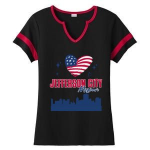 Jefferson City Missouri Skyline American Flag Heart Gift Ladies Halftime Notch Neck Tee